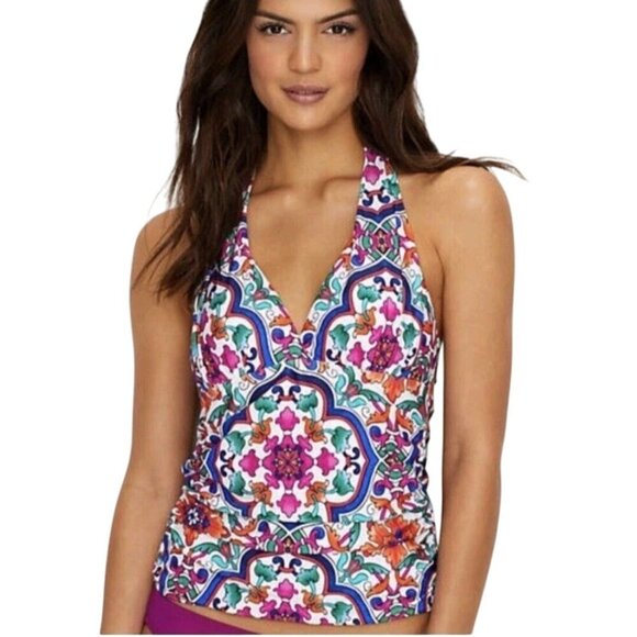 La Blanca NWT Plaza De Espana Tankini Floral Top Solid Bottom Size 10 - Picture 1 of 10